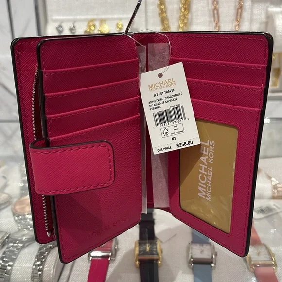 Michael Kors Medium Saffiano Leather Bifold WalletNWT Dragonfruit